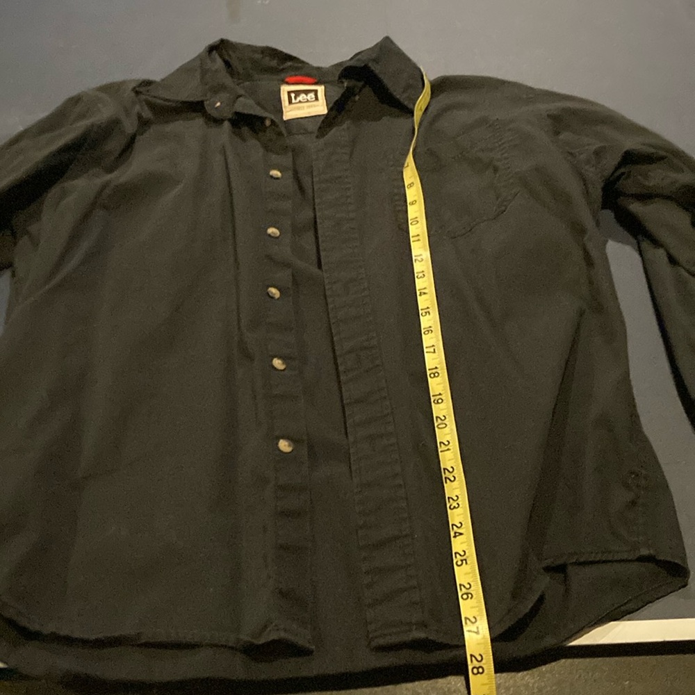 Lee button down black shirt, long sleeves. Large.